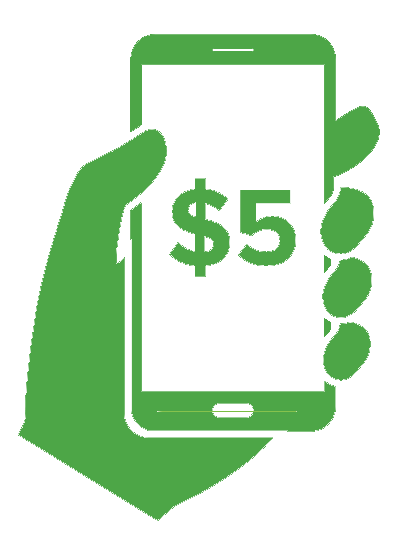 Green cell phone image with 5 dollars