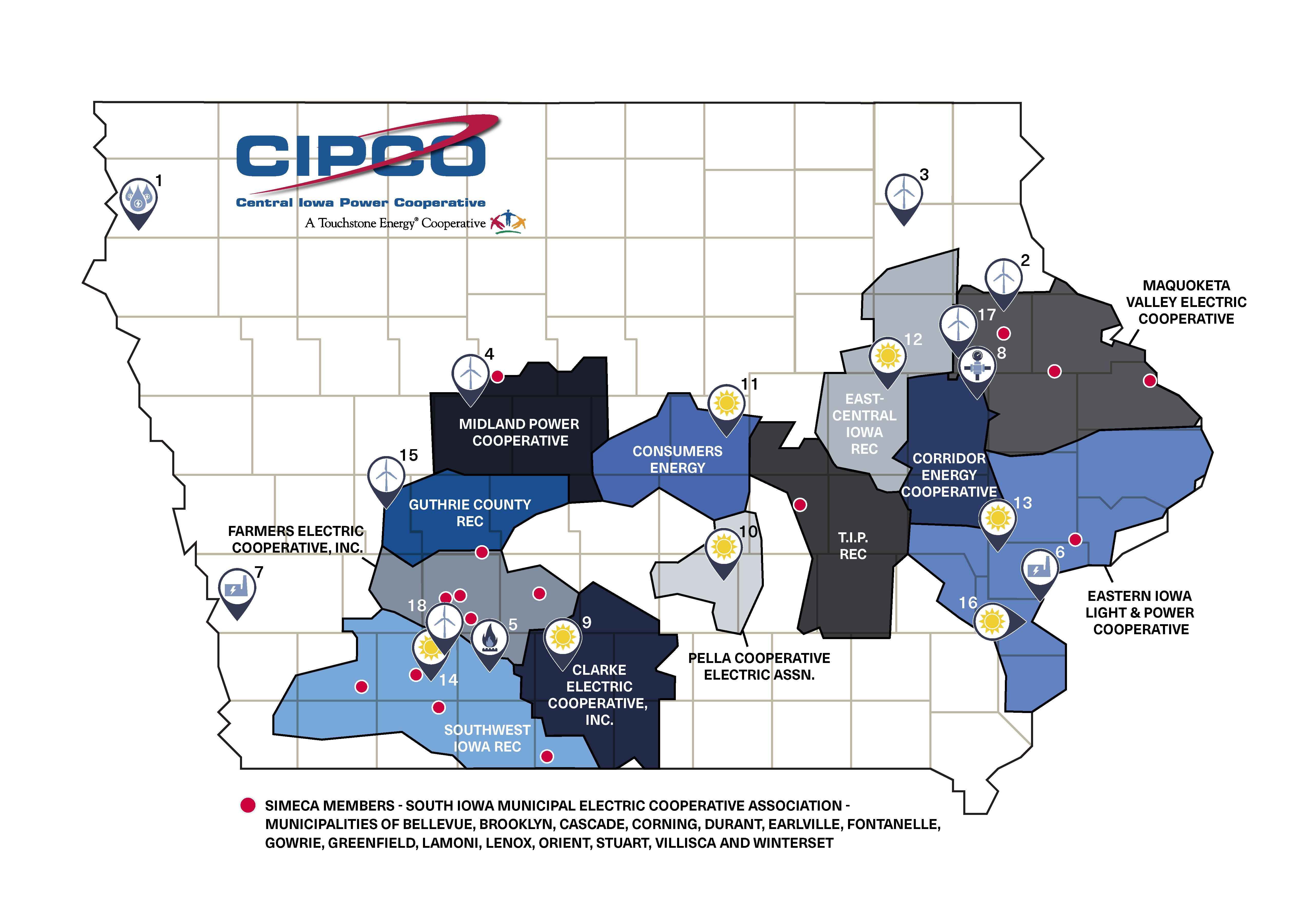 CIPCO member map showing generation